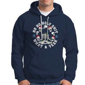 Christmas Hoodie Ho Ho Holy Shit What A Year Funny Skeleton Skull Xmas Hat TS09 Navy Printyourwear