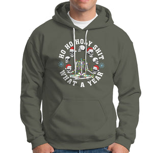 Christmas Hoodie Ho Ho Holy Shit What A Year Funny Skeleton Skull Xmas Hat TS09 Military Green Printyourwear