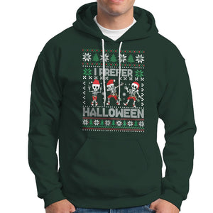 Christmas Hoodie I Prefer Halloween Cool Santa Skeleton Dancing TS09 Dark Forest Green Printyourwear