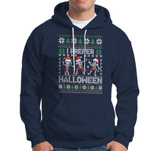 Christmas Hoodie I Prefer Halloween Cool Santa Skeleton Dancing TS09 Navy Printyourwear