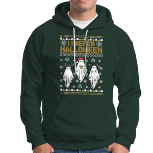 Christmas Hoodie I Prefer Halloween Cute Santa Ghost Boo Skeleton TS09 Dark Forest Green Printyourwear