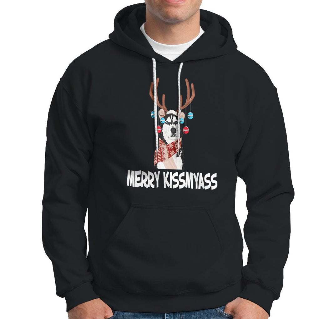 Christmas Hoodie Merry Kissmyasss Husky Reindeer Dog Lover TS09 Black Printyourwear