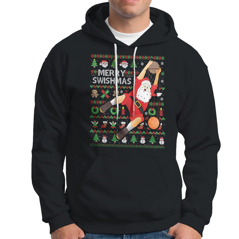 Christmas Hoodie Merry Swishmas Santa Baseketball Player TS09 Black Printyourwear