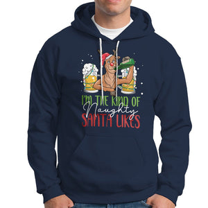 Christmas Hoodie Reindeer Beer Drinking I'm The Kind Of Naughty Santa Likes TS09 Navy Printyourwear