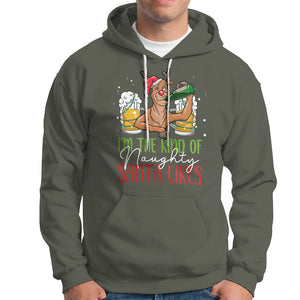 Christmas Hoodie Reindeer Beer Drinking I'm The Kind Of Naughty Santa Likes TS09 Military Green Printyourwear