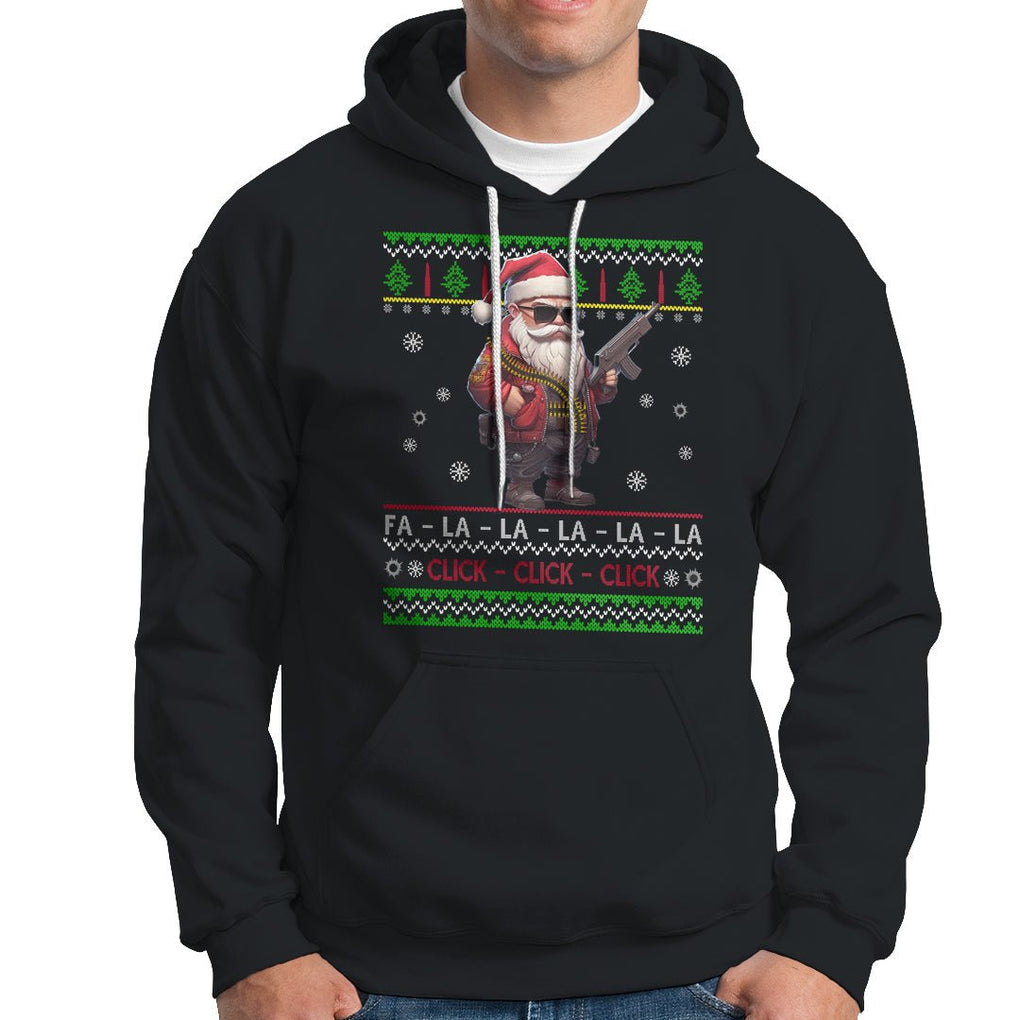 Christmas Hoodie Santa Claus Gun Click Click Sing Fa La La La TS09 Black Printyourwear