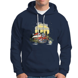 Christmas Hoodie Santa Riding Motorcycle Biker City At Night Holiday TS09 Navy Printyourwear