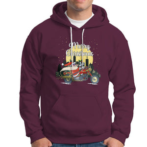 Christmas Hoodie Santa Riding Motorcycle Biker City At Night Holiday TS09 Maroon Printyourwear