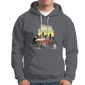 Christmas Hoodie Santa Riding Motorcycle Biker City At Night Holiday TS09 Charcoal Printyourwear