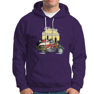 Christmas Hoodie Santa Riding Motorcycle Biker City At Night Holiday TS09 Purple Printyourwear