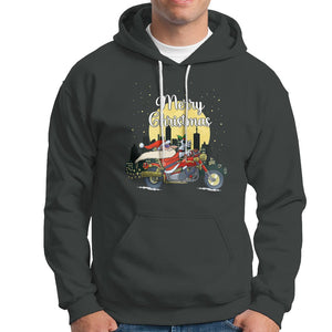 Christmas Hoodie Santa Riding Motorcycle Biker City At Night Holiday TS09 Dark Heather Printyourwear