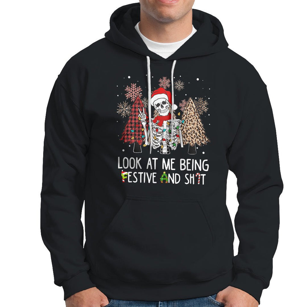 Christmas Hoodie Skeleton Look At Me Being Festival And Shit Leopard Xmas Tree TS09 Black Printyourwear