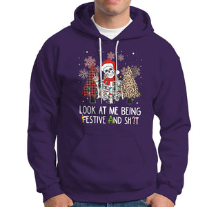 Christmas Hoodie Skeleton Look At Me Being Festival And Shit Leopard Xmas Tree TS09 Purple Printyourwear