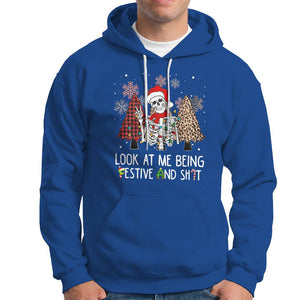 Christmas Hoodie Skeleton Look At Me Being Festival And Shit Leopard Xmas Tree TS09 Royal Blue Printyourwear