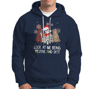 Christmas Hoodie Skeleton Look At Me Being Festival And Shit Leopard Xmas Tree TS09 Navy Printyourwear