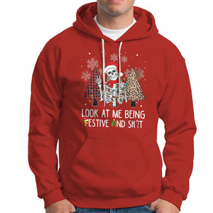 Christmas Hoodie Skeleton Look At Me Being Festival And Shit Leopard Xmas Tree TS09 Red Printyourwear