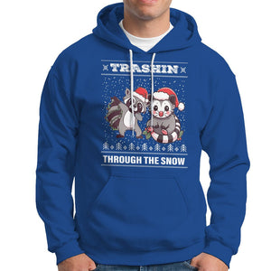 Christmas Hoodie Trashin Through The Snow Garbage Gang Opossum Raccoon Santa Hat TS09 Royal Blue Printyourwear