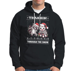 Christmas Hoodie Trashin Through The Snow Garbage Gang Opossum Raccoon Santa Hat TS09 Black Printyourwear