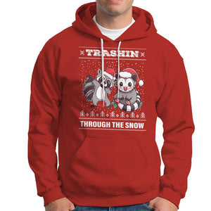 Christmas Hoodie Trashin Through The Snow Garbage Gang Opossum Raccoon Santa Hat TS09 Red Printyourwear