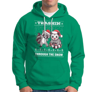 Christmas Hoodie Trashin Through The Snow Garbage Gang Opossum Raccoon Santa Hat TS09 Irish Green Printyourwear