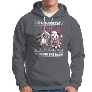 Christmas Hoodie Trashin Through The Snow Garbage Gang Opossum Raccoon Santa Hat TS09 Charcoal Printyourwear