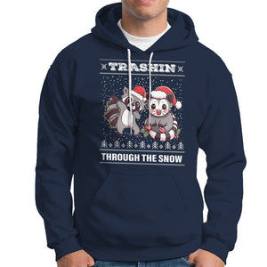 Christmas Hoodie Trashin Through The Snow Garbage Gang Opossum Raccoon Santa Hat TS09 Navy Printyourwear