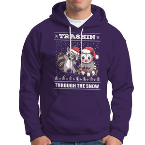 Christmas Hoodie Trashin Through The Snow Garbage Gang Opossum Raccoon Santa Hat TS09 Purple Printyourwear