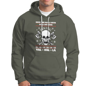 Christmas Hoodie Viking Valhalla Deck The Halls With Skulls And Bodies TS09 Military Green Printyourwear