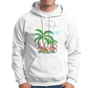 Christmas In Hawaii Hoodie Deck the Palms Firework Merry Christmas Flamingo TS09 White Printyourwear