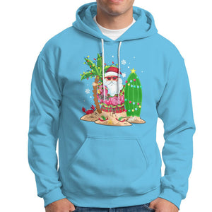 Christmas In Hawaii Hoodie Flamingo Float Xmas Palm Tree Surfboard Cute Santa At Beach TS09 Sky Printyourwear