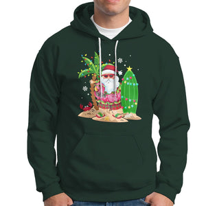 Christmas In Hawaii Hoodie Flamingo Float Xmas Palm Tree Surfboard Cute Santa At Beach TS09 Dark Forest Green Printyourwear