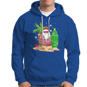 Christmas In Hawaii Hoodie Flamingo Float Xmas Palm Tree Surfboard Cute Santa At Beach TS09 Royal Blue Printyourwear