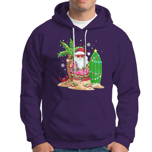 Christmas In Hawaii Hoodie Flamingo Float Xmas Palm Tree Surfboard Cute Santa At Beach TS09 Purple Printyourwear