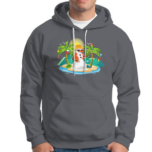 Christmas In Hawaii Hoodie Hawaiian Snowman Xmas Palm Tree At The Beach TS09 Charcoal Printyourwear