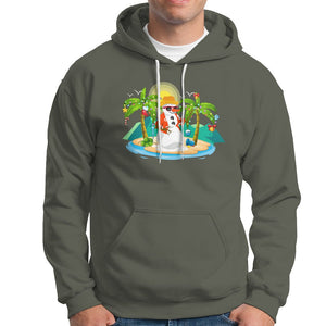 Christmas In Hawaii Hoodie Hawaiian Snowman Xmas Palm Tree At The Beach TS09 Military Green Printyourwear