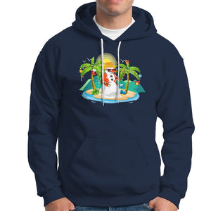 Christmas In Hawaii Hoodie Hawaiian Snowman Xmas Palm Tree At The Beach TS09 Navy Printyourwear