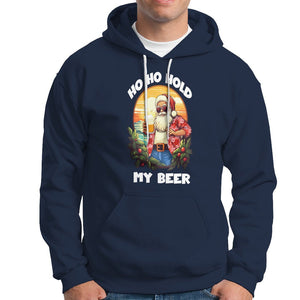 Christmas In Hawaii Hoodie Ho Ho Hold My Beer Cool Santa Sunglass TS09 Navy Printyourwear