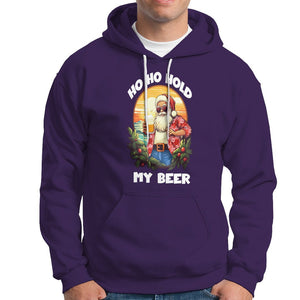 Christmas In Hawaii Hoodie Ho Ho Hold My Beer Cool Santa Sunglass TS09 Purple Printyourwear