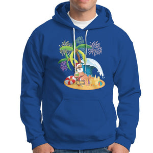 Christmas In Hawaii Hoodie Palm Tree Firework Santa At Beach Drinking Coconut TS09 Royal Blue Printyourwear