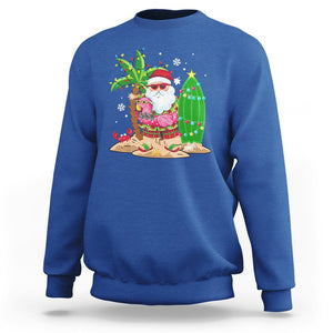 Christmas In Hawaii Sweatshirt Flamingo Float Xmas Palm Tree Surfboard Cute Santa At Beach TS09 Royal Blue Printyourwear