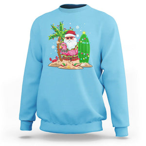 Christmas In Hawaii Sweatshirt Flamingo Float Xmas Palm Tree Surfboard Cute Santa At Beach TS09 Sky Printyourwear