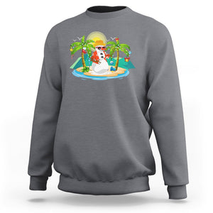 Christmas In Hawaii Sweatshirt Hawaiian Snowman Xmas Palm Tree At The Beach TS09 Charcoal Printyourwear