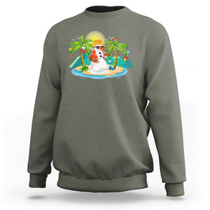 Christmas In Hawaii Sweatshirt Hawaiian Snowman Xmas Palm Tree At The Beach TS09 Military Green Printyourwear