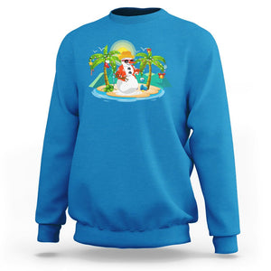 Christmas In Hawaii Sweatshirt Hawaiian Snowman Xmas Palm Tree At The Beach TS09 Sapphire Printyourwear