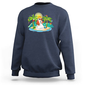 Christmas In Hawaii Sweatshirt Hawaiian Snowman Xmas Palm Tree At The Beach TS09 Navy Printyourwear