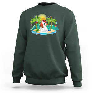 Christmas In Hawaii Sweatshirt Hawaiian Snowman Xmas Palm Tree At The Beach TS09 Dark Forest Green Printyourwear