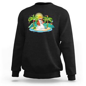 Christmas In Hawaii Sweatshirt Hawaiian Snowman Xmas Palm Tree At The Beach TS09 Black Printyourwear