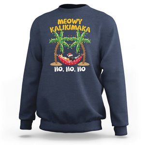 Christmas In Hawaii Sweatshirt Meowy Kalikimaka Cat Chillin' Ho Ho Ho Xmas Palm Tree TS09 Navy Printyourwear