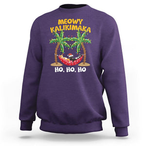 Christmas In Hawaii Sweatshirt Meowy Kalikimaka Cat Chillin' Ho Ho Ho Xmas Palm Tree TS09 Purple Printyourwear