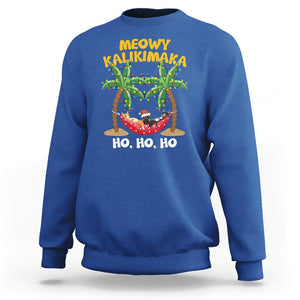 Christmas In Hawaii Sweatshirt Meowy Kalikimaka Cat Chillin' Ho Ho Ho Xmas Palm Tree TS09 Royal Blue Printyourwear